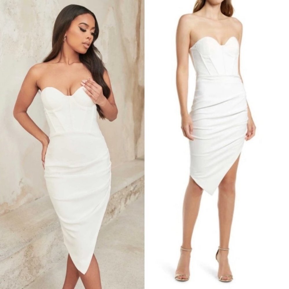 NWT Lavish Alice Bustier Corset Cocktail Dress White Size 6 Midi Asymmetrical